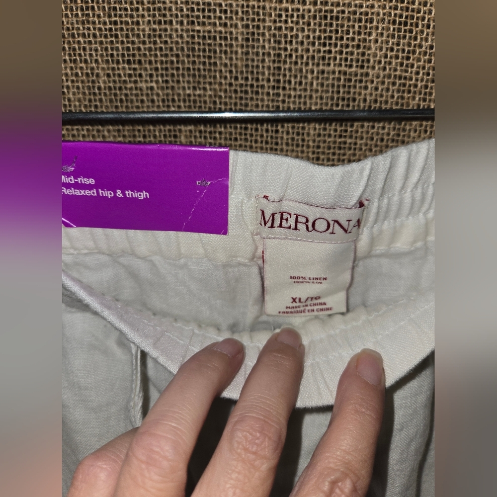 NWT Women's Merona White Midrise Relaxed Hip And Thigh Linen Pants Size XL - Picture 5 of 11